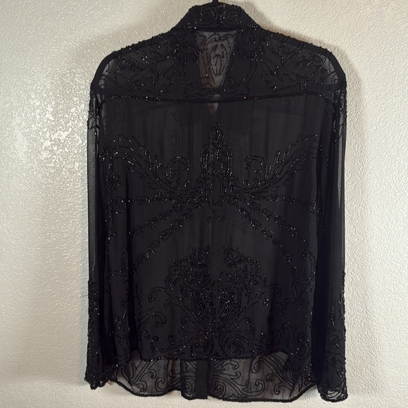 Jkara Black Beaded Sheer Over Shirt Size 1XL - Picture 7 of 10